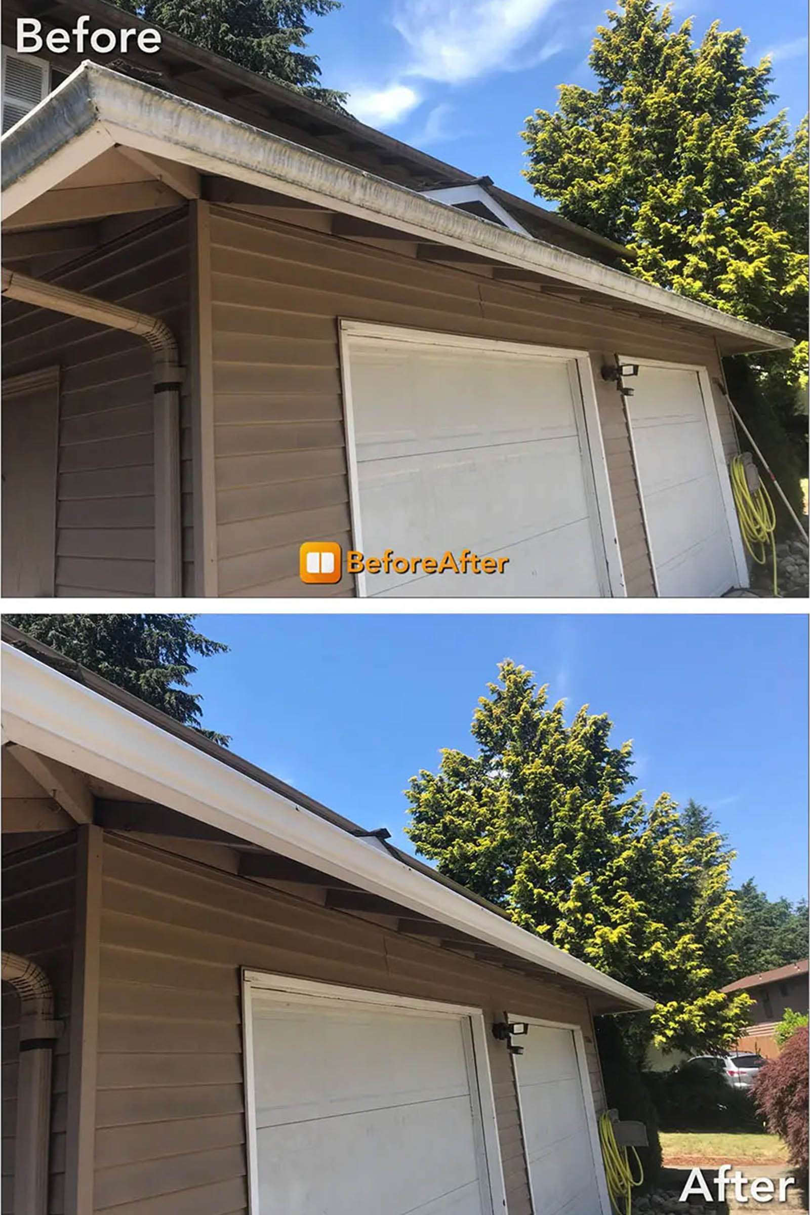 Rainier gutter cleaning before and after